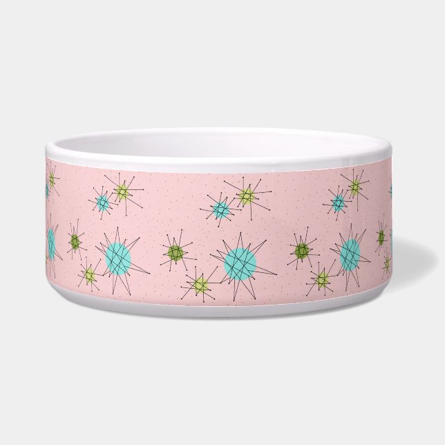 Roze iconische atoomstaarstaarten Pet Bowl Voerbakje (Voorkant)