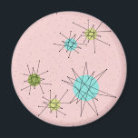 Roze Iconische atoomStarbursts Magnet<br><div class="desc">Dit roze iconische Atomic Starbursts Magnet patroon heeft iconische atoomstarbursts. Dat klopt! De oude school, First Lady Roze gekleurde achtergrond met gouden spikkels is de perfecte achtergrond voor de levendige turquoise, rustgevende selderij en kitschy peer groen gekleurde cirkels. De vlekken van kleur worden sporadisch geplaatst in verschillende maten met bedekkende...</div>
