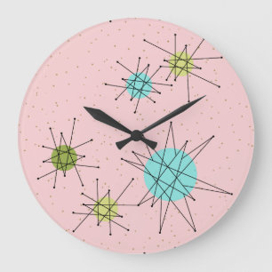 Roze iconische atoomstoten acrylwandklok grote klok