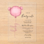 Roze iemand Beary Cute Balloon Baby shower Acryl Uitnodigingen (Voorkant)