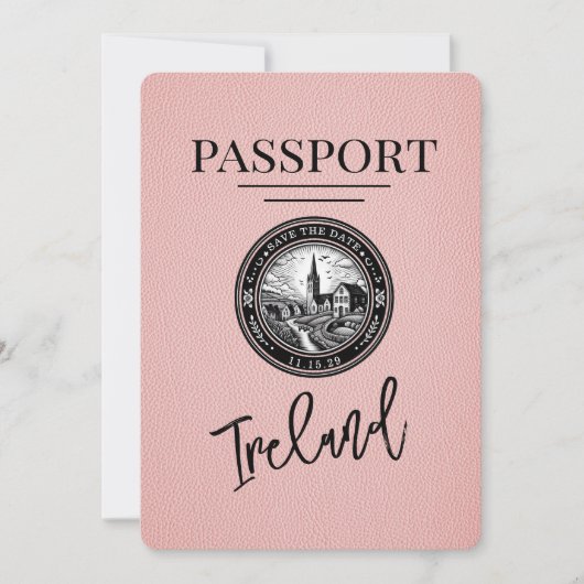 Roze Ierland Paspoort Bewaar de datum Save The Date (Voorkant)