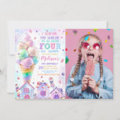 Roze IJs 4e Verjaardag Foto uitnodiging (Voorkant)