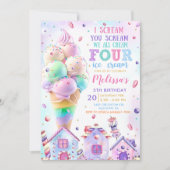 Roze IJs 4e Verjaardag Uitnodiging (Voorkant)