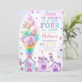 Roze IJs 4e Verjaardag Uitnodiging (Staand voorkant)