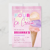 Roze Ijs 4e Verjaardag Zomer Meisje Kaart (Voorkant)