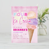 Roze Ijs 4e Verjaardag Zomer Meisje Kaart (Staand voorkant)