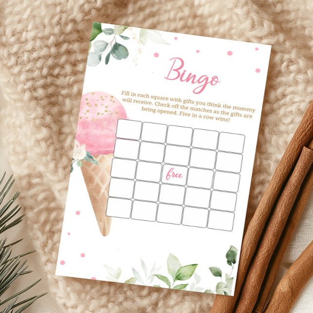 Roze Ijs Baby Shower Bingo Spel (Girl Ice Cream Baby Shower Bingo Game)