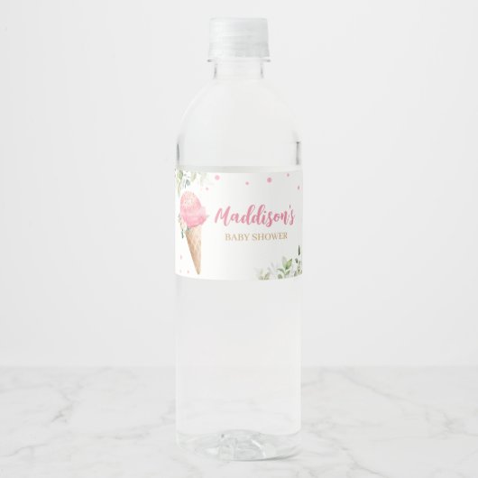 Roze Ijs Baby Shower Waterfles Etiket (Voorkant)