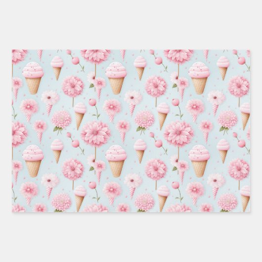Roze Ijs en Bloemen Cadeau Wrapping Paper (Voorkant)
