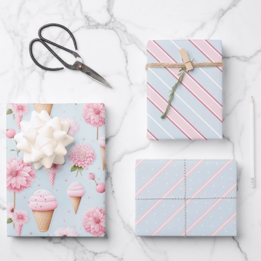 Roze Ijs en Bloemen Cadeau Wrapping Paper (Voorkant)