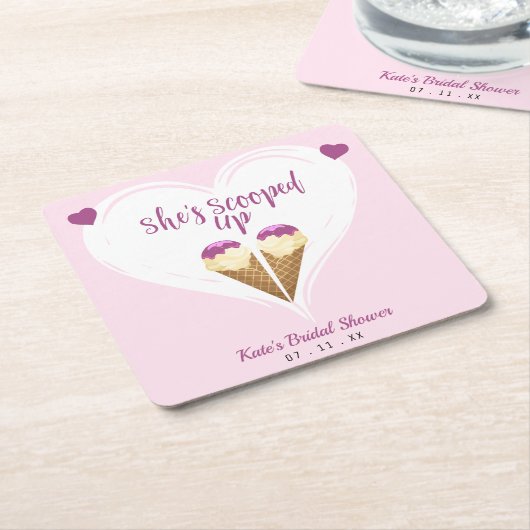 Roze Ijs Hart Bruiloftsfeest Opgeschept Kartonnen Onderzetters (Schuin)
