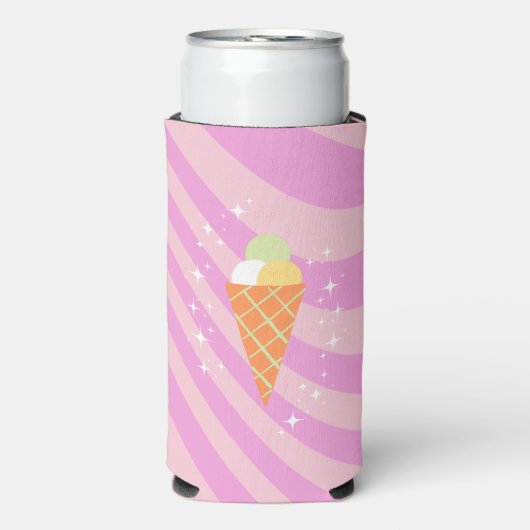 Roze ijs, Ice Cream Art, Preppy, Preppy Art Seltzer Blikjeskoeler (Seltzer Voorkant)