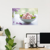 Roze ijs met Lila bloemen en groene munt Poster (Thuiskantoor)