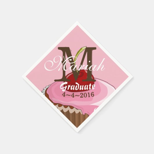 Roze Ijs Roze Kers Cupcake Monogram Servetten (Hoek)