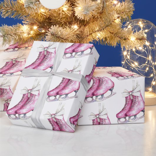 Roze IJs Schaatsen Kerst Cadeaupapier (Feestdagen)