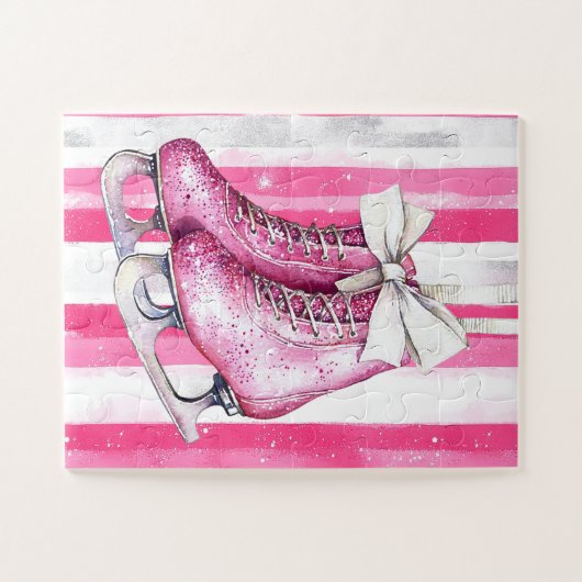Roze IJs Schaatsen Kerst Legpuzzel (Horizontaal)
