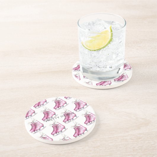 Roze IJs Schaatsen Zandsteen Onderzetter (Zijkant)