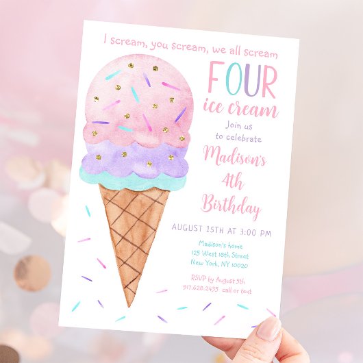 Roze ijs Vierde verjaardag Kaart