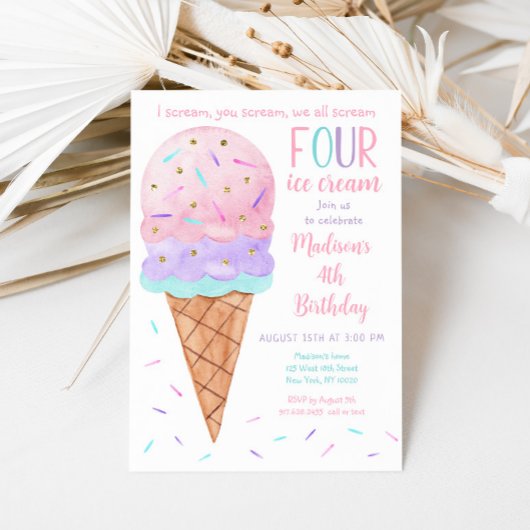Roze ijs Vierde verjaardag Kaart