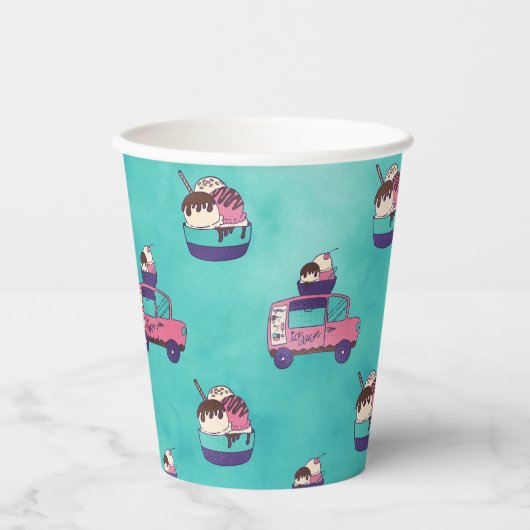 Roze ijs vrachtwagen papieren bekers (Voorkant)