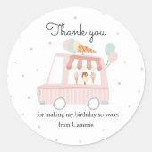 Roze Ijs Vrachtwagen Verjaardagsfeestgunsten Ronde Sticker (Voorkant)