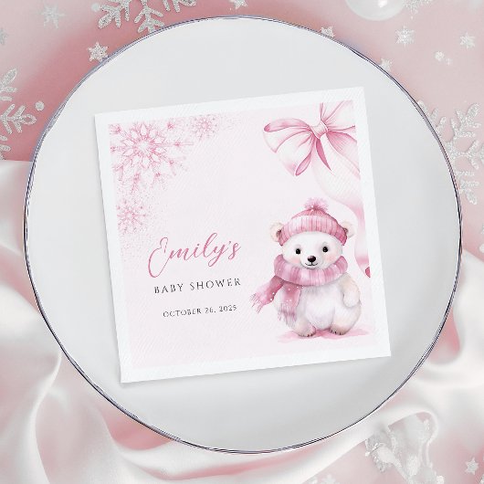 Roze IJsbeer Baby Shower Servetten