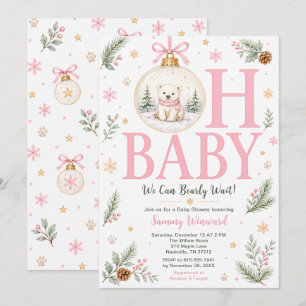 Roze IJsbeer Kerst Baby Shower Kaart