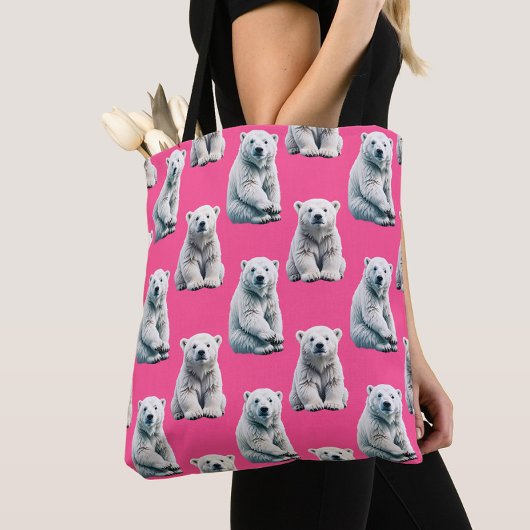 Roze ijsbeerpatroonontwerp tote bag