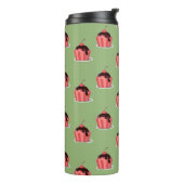 Roze ijsbekertjes op groen thermosbeker (Gedraaid links)