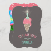 Roze ijsbreker-meisje, 1e verjaardag kaart (Voorkant / Achterkant)