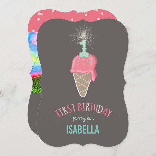 Roze ijsbreker-meisje, 1e verjaardag kaart (Voorkant / Achterkant)