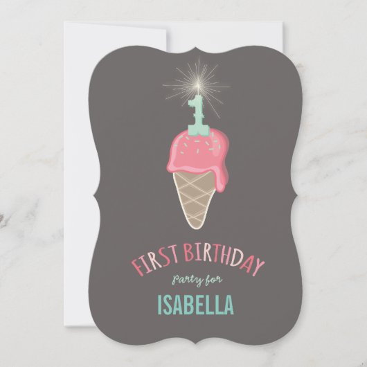 Roze ijsbreker-meisje, 1e verjaardag kaart (Voorkant)