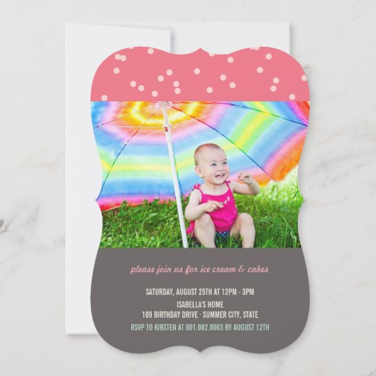 Roze ijsbreker-meisje, 1e verjaardag kaart (Achterkant)