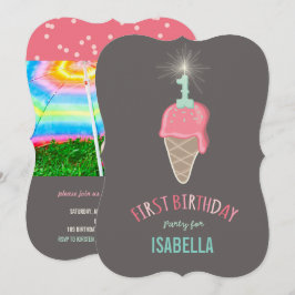 Roze ijsbreker-meisje, 1e verjaardag kaart