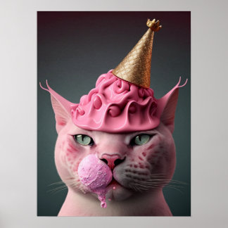 Roze ijscream King Cat Wall Art Collage Poster
