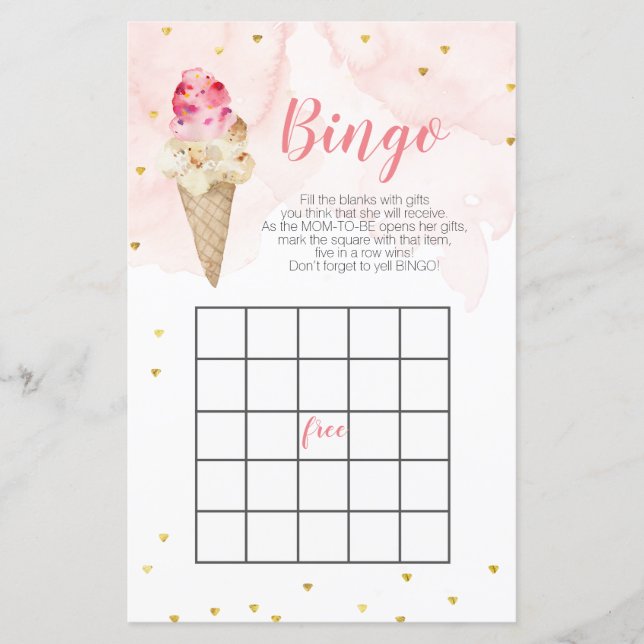 Roze ijscrème Glitter baby shower Bingo Game (Voorkant)