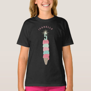 Roze IJscrème Spetterende Meisje 5e Verjaardagsfee T-shirt