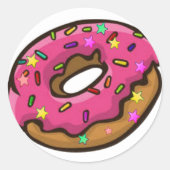 Roze ijsdonut met regenboogsprinkles ronde sticker (Voorkant)