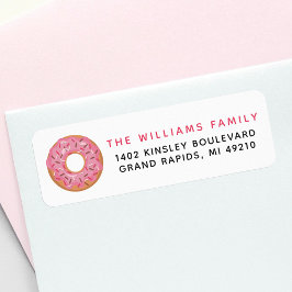 Roze ijsdonut met sproeiers retouradres etiket