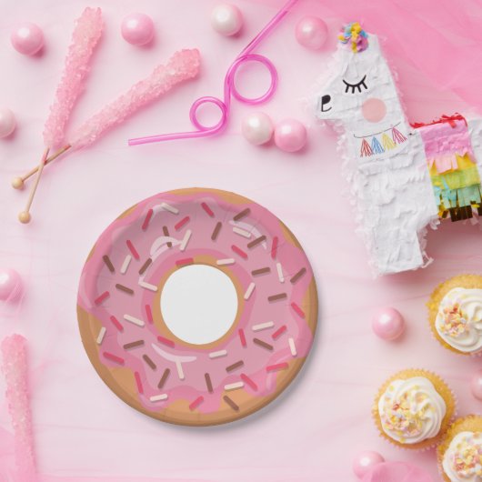 Roze ijsdonuts met sproeiers verjaardagsfeestje papieren bordje (Feest)