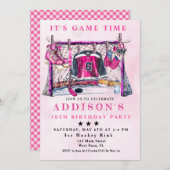 Roze ijshockey verjaardag kaart (Voorkant / Achterkant)