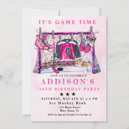 Roze ijshockey verjaardag kaart