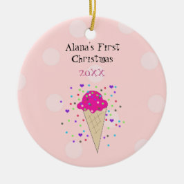 Roze Ijsje Baby Eerste Kerstmis Keramisch Ornament