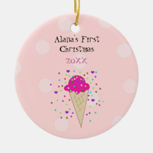 Roze Ijsje Baby Eerste Kerstmis Keramisch Ornament