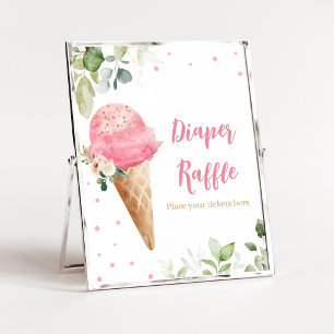 Roze Ijsje Baby Shower Luier Raffle Bord Poster