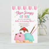 Roze ijsje drie scoopjes met leuke verjaardag kaart (Staand voorkant)