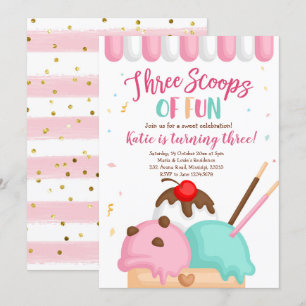 Roze ijsje drie scoopjes met leuke verjaardag kaart