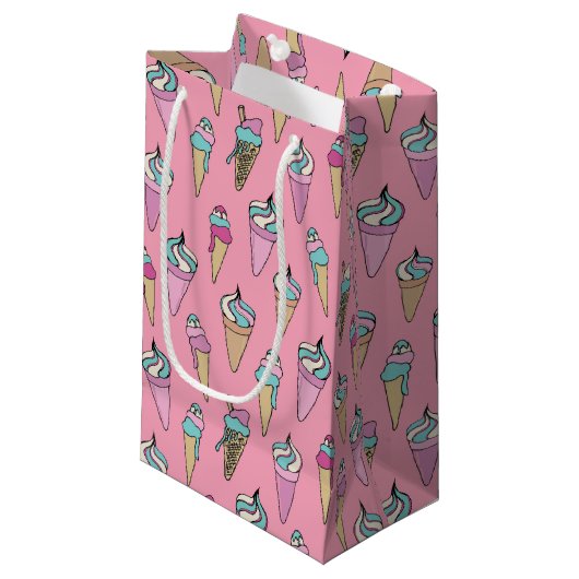Roze ijsje kegel patroon klein cadeauzakje (Voorkant Gekanteld)