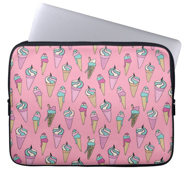 Roze ijsje kegel patroon laptop sleeve (Voorkant)