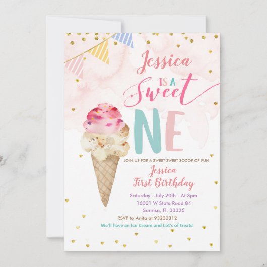 Roze ijsje op één dag uitnodiging (Voorkant)